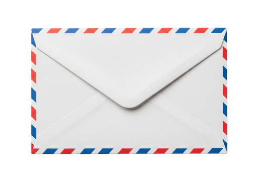 Airmail envelope PNG isolated on transparent background, classic red and blue border design for correspondence and travel themes