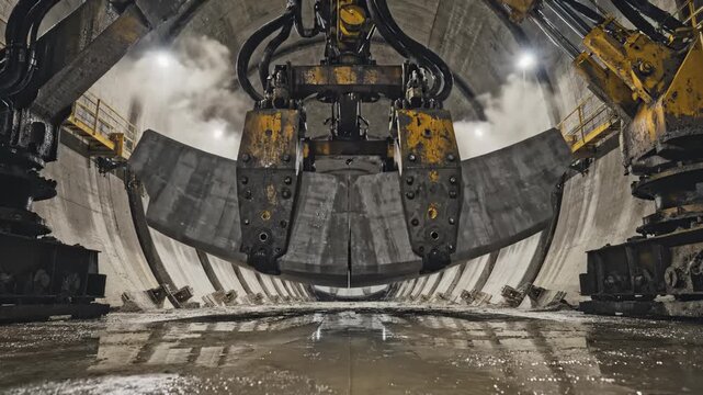 Tunnel Boring Machine Lifts Precast Concrete Segments Underground