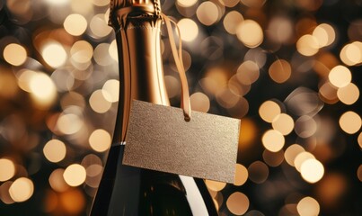 Champagne bottle with a customizable golden gift tag, perfect for celebrations and holidays