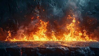Dynamic fire display on rugged stone surface showcasing warmth and energy for a captivating backdrop.
