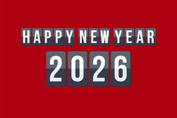 Happy New Year 2026 Typography Blocks on Red Background Celebration Design