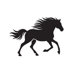 Stylized Horse Silhouette in Mid-Gallop with Flowing Mane and Tail Isolated Vector.