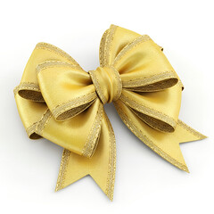 A bow made of yellow and gold fabric for decoration Christmas tree on white background