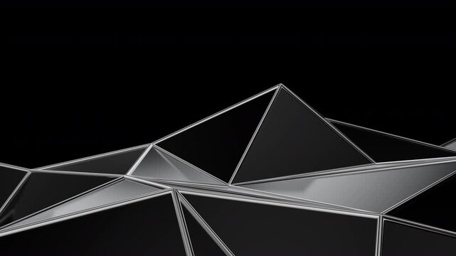 Black abstract background for presentation template. Parametric Low poly triangle. 3d looping animation background. 3d rendering not AI
