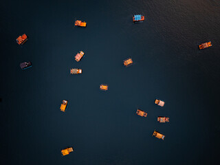 top view of chinese raft in the river at Rak Thai Village,