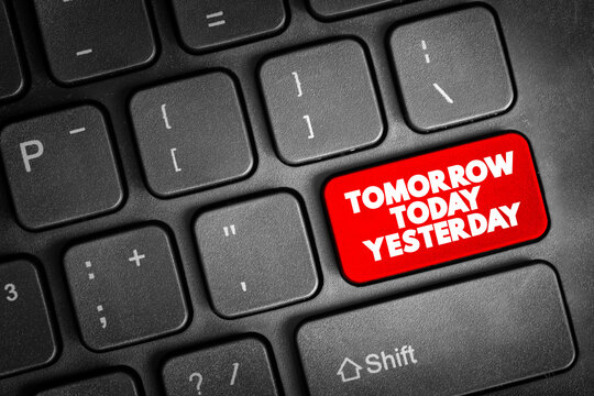 Tomorrow Today Yesterday text button on keyboard, concept background