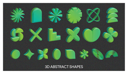 3D Abstract Shape Collection — Modern Geometric Vector Forms, Futuristic Minimal Design Elements, and Glossy Volumetric Shapes.