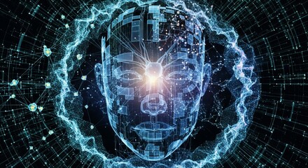 Energy concept of abstract fractal realms with light, motion, and nanotechnology pattern design and glow