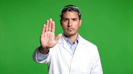 Serious Scientist with Stop Gesture against a Green Screen, Sequence of Actions - Powered by Adobe