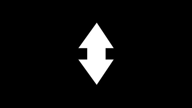 arrow indicating double meaning up and down sense icon animated on black background. Two Moving arrow up and down. up and down animated arrow symbols. Up down directional white arrow. 