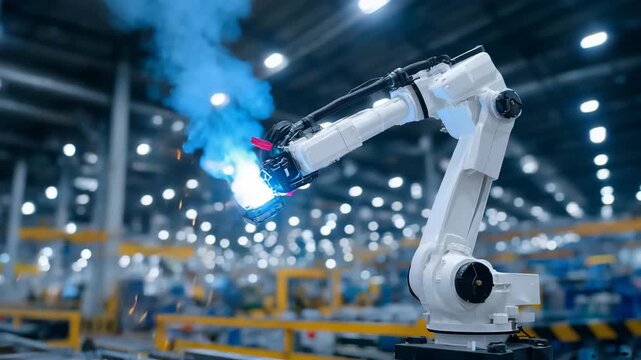 249High-tech aerospace manufacturing facility with robotic arm molding carbon fiber components, supersonic jet parts in background, cinematic close-up of precision engineering