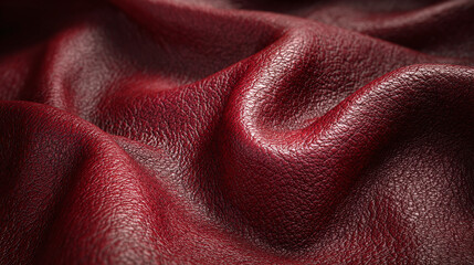 Close-up of Luxurious Burgundy Leather Texture, Evoking Elegance and Tactility