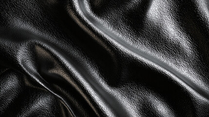 Luxurious black leather texture, exuding elegance and sophistication. The leather has a subtle sheen, catching the light and highlighting its smooth surface