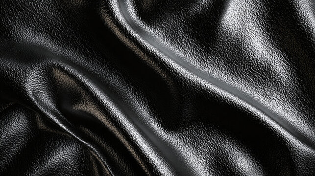 Luxurious black leather texture, exuding elegance and sophistication. The leather has a subtle sheen, catching the light and highlighting its smooth surface