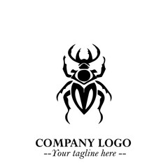 Beetle Logo Symbol in Black on the White Background with Simple Modern Insect Design