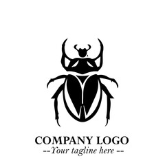 Beetle Logo Symbol in Black on the White Background with Simple Modern Insect Design
