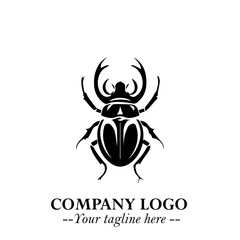 Beetle Logo Symbol in Black on the White Background with Simple Modern Insect Design