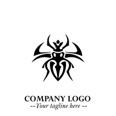 Beetle Logo Symbol in Black on the White Background with Simple Modern Insect Design