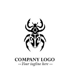 Beetle Logo Symbol in Black on the White Background with Simple Modern Insect Design