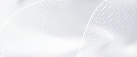 Minimal white and gray abstract background with curved lines and soft light effects. Ideal for corporate, web, and presentation