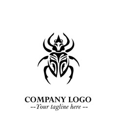 Beetle Logo Symbol in Black on the White Background with Simple Modern Insect Design