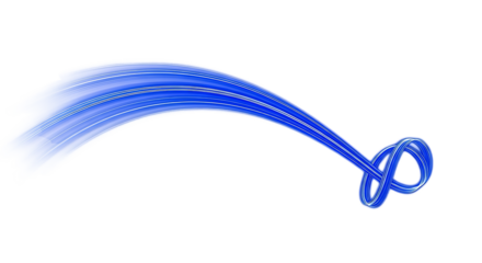 Abstract glowing blue light trails forming a dynamic curve and loop isolated on transparent background