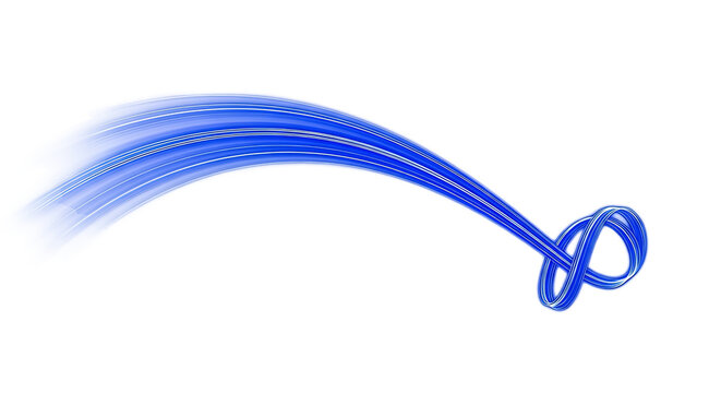 Abstract glowing blue light trails forming a dynamic curve and loop isolated on transparent background