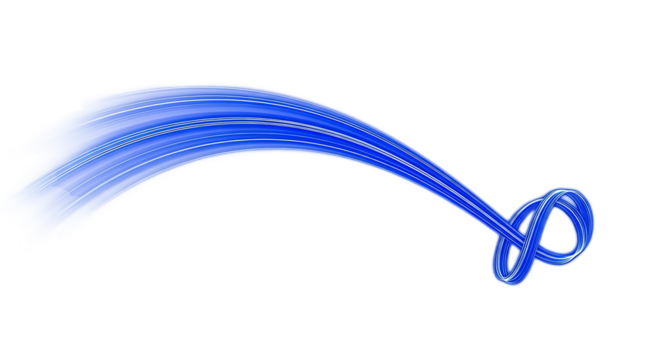 Abstract glowing blue light trails forming a dynamic curve and loop isolated on transparent background