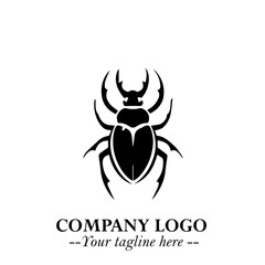 Beetle Logo Symbol in Black on the White Background with Simple Modern Insect Design