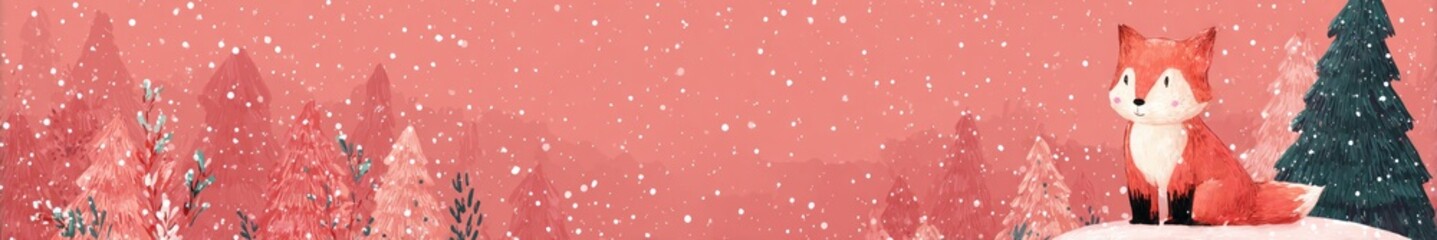 Obraz premium fox against the background of a Christmas tree illustration.