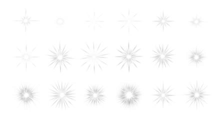 Collection of sparkling starburst light effects isolated on transparent background
