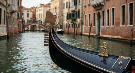 Classic Venetian Gondola on Serene Canal Waters