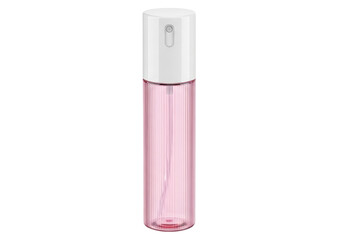 Pink spray bottle isolated PNG on transparent background, refillable fine mist atomizer for travel and personal care products