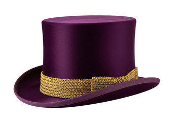 Elegant purple top hat with gold band isolated PNG, vintage formal headwear for costume party and...