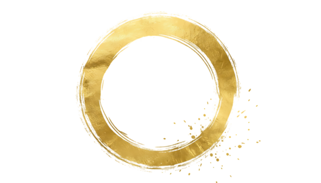 Hand painted golden oval shape with paint splatters isolated on transparent background - Powered by Adobe