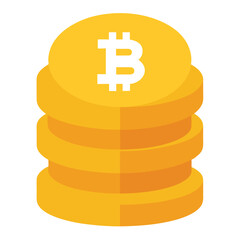 Stack of gold bitcoin coins isolated on white background, representing cryptocurrency and digital finance