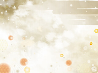 上品な金色の和風背景（梅と麻の葉模様）Elegant Japanese Gold Background with Plum and Asanoha Pattern