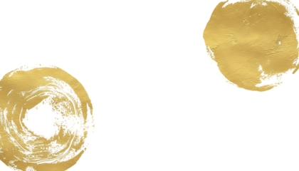 Abstract golden brush strokes and splatters on a black background isolated on transparent background