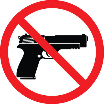 No gun sign vector illustration. forbidden firearm or pistol symbol in red crossed out circle. weapon control and safety concept. danger prevention graphic element vector.
