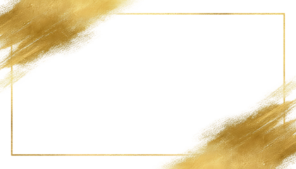 Elegant gold brush strokes forming a square frame on a black background isolated on transparent background