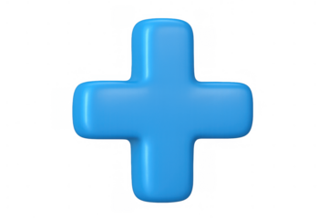 Blue shiny 3d plus symbol representing addition, positive growth, medical health, support, and new possibilities