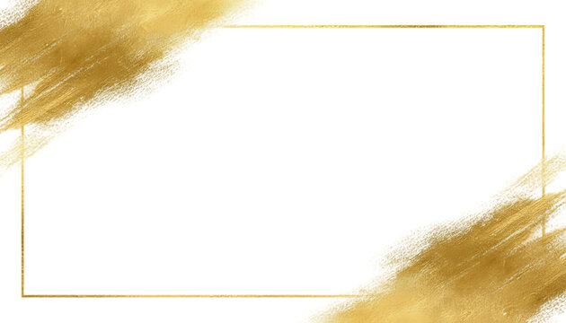 Elegant gold brush strokes forming a square frame on a black background isolated on transparent background