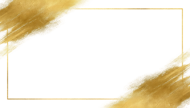 Elegant gold brush strokes forming a square frame on a black background isolated on transparent background