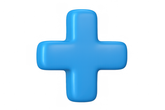 Blue shiny 3d plus symbol representing addition, positive growth, medical health, support, and new possibilities