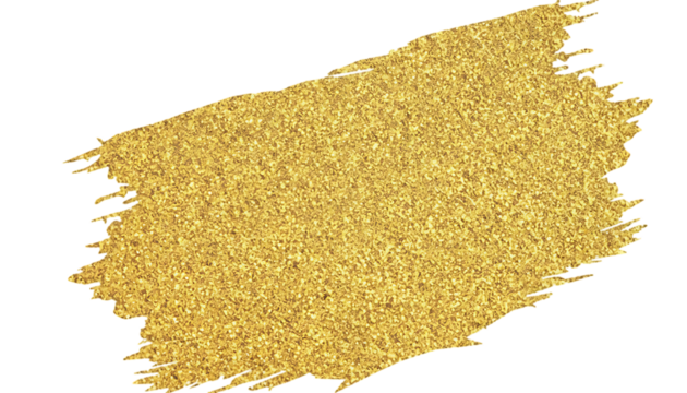 Golden glitter paint brush stroke texture with sparkling particles isolated on transparent background