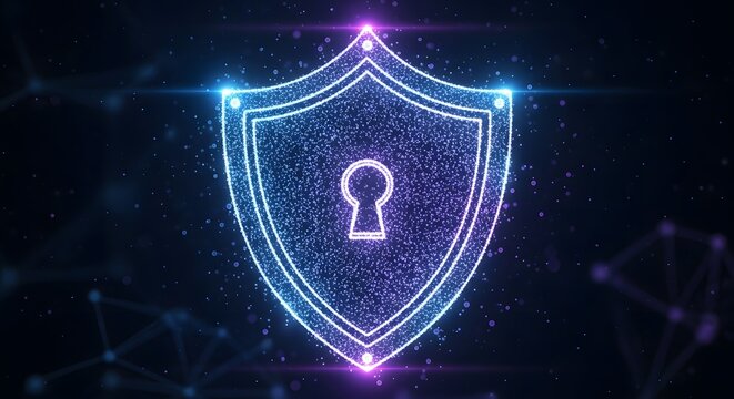 Digital shield icon with keyhole symbol representing cybersecurity data protection and network security