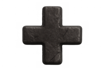 Rough dark stone plus sign or addition symbol with textured surface for mathematics and calculation concepts
