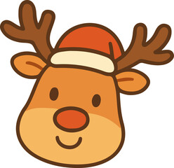 Smiling Christmas Reindeer Head with Santa Hat - Festive Cartoon Icon