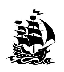 Silhouette of a majestic sailing ship gliding through the waves