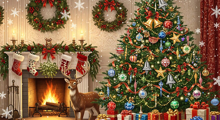 close-up view of fireplace with christmas decorations 